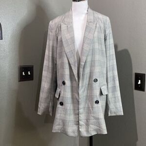 Rachel Zoe Plaid Oversized Blazer Jacket Grey Open Front